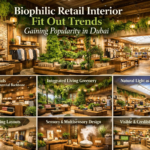 A set of biophilic retail interior fit out trends