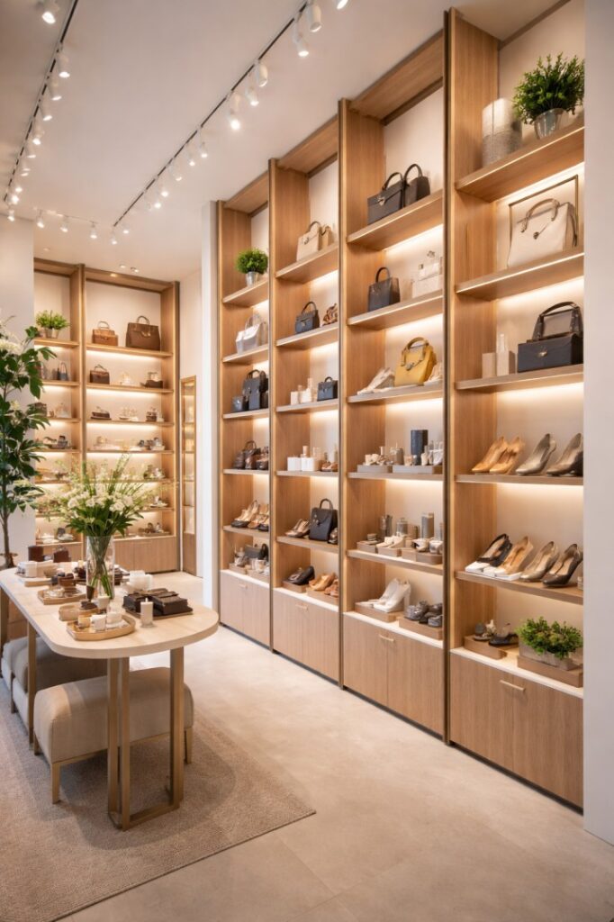 A retail shop interior fitout in Dubai where vertical spacing is utilised for display owing to space limitation