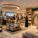 Modern retail store interior in Dubai featuring smart displays, modular shelving, and interactive shopping zones designed by leading retail fit out companies to enhance customer experience.